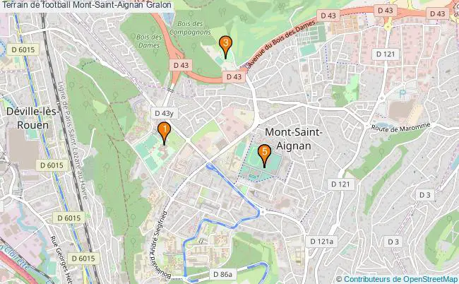 plan Terrain de football Mont-Saint-Aignan : 5 équipements