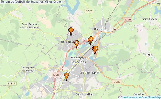 plan Terrain de football Montceau-les-Mines : 9 équipements