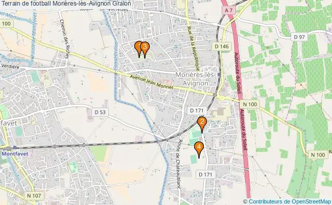 plan Terrain de football Morières-lès-Avignon : 4 équipements