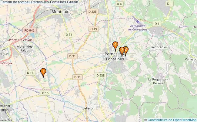 plan Terrain de football Pernes-les-Fontaines : 4 équipements