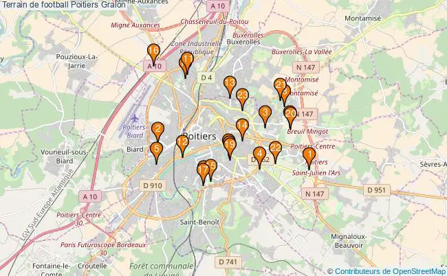 plan Terrain de football Poitiers : 23 équipements