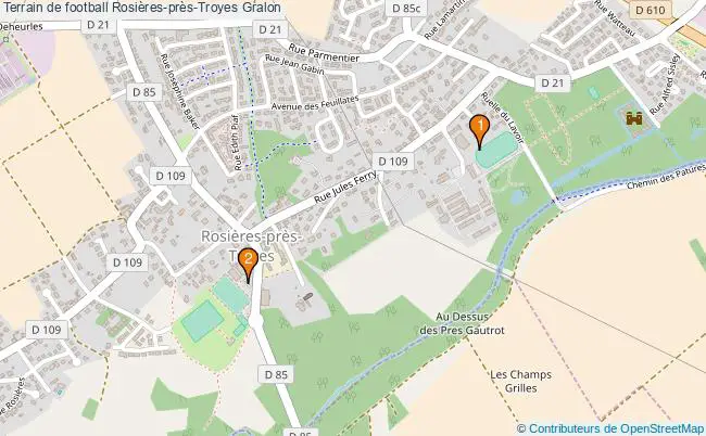 plan Terrain de football Rosières-près-Troyes : 2 équipements