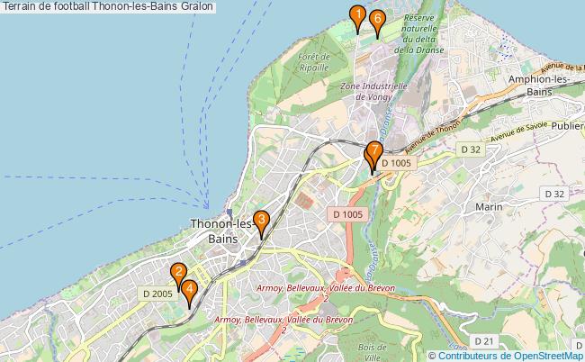 plan Terrain de football Thonon-les-Bains : 7 équipements