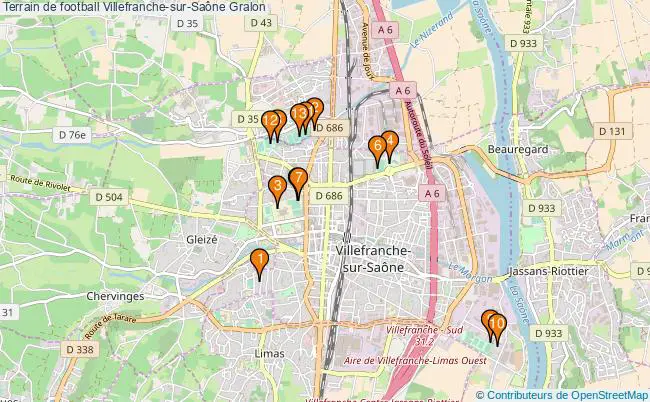 plan Terrain de football Villefranche-sur-Saône : 13 équipements