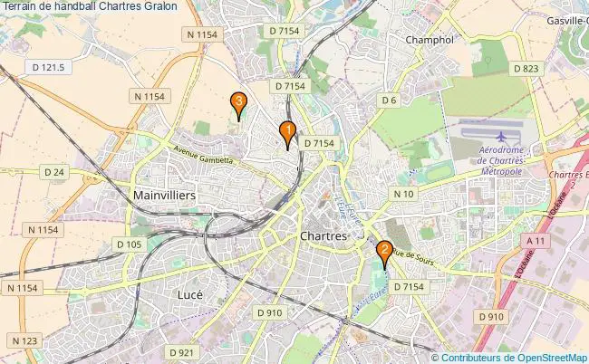 plan Terrain de handball Chartres : 3 équipements