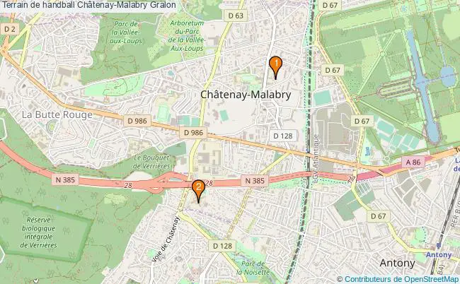 plan Terrain de handball Châtenay-Malabry : 2 équipements