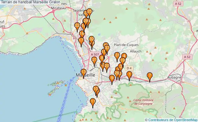 plan Terrain de handball Marseille : 33 équipements