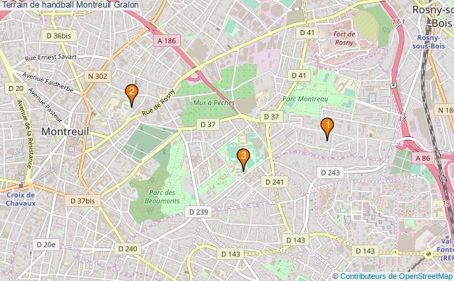 plan Terrain de handball Montreuil : 3 équipements