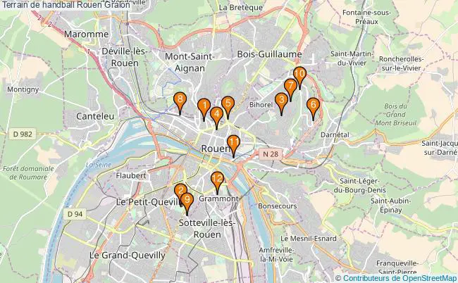 plan Terrain de handball Rouen : 12 équipements