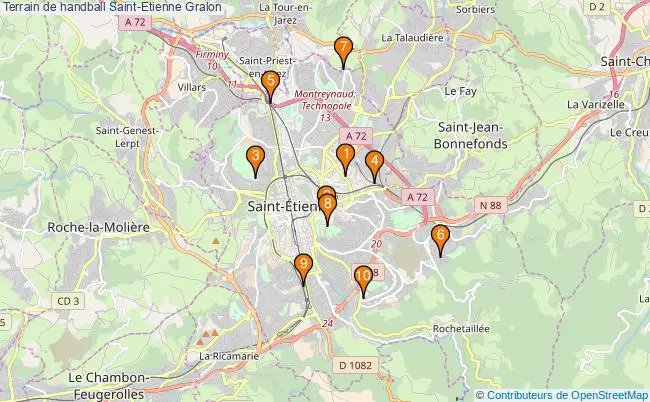 plan Terrain de handball Saint-Etienne : 10 équipements