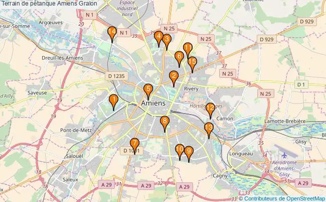 plan Terrain de pétanque Amiens : 15 équipements