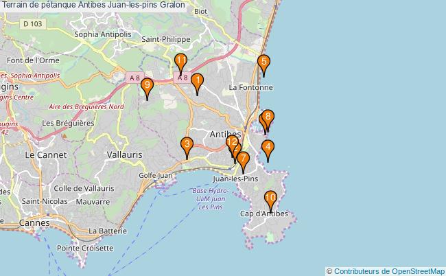 plan Terrain de pétanque Antibes Juan-les-pins : 12 équipements