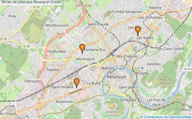 plan Terrain de pétanque Besançon : 3 équipements