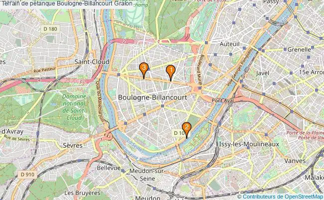 plan Terrain de pétanque Boulogne-Billancourt : 3 équipements