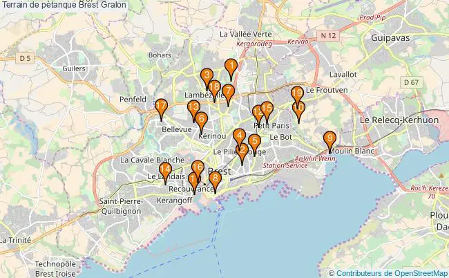 plan Terrain de pétanque Brest : 19 équipements