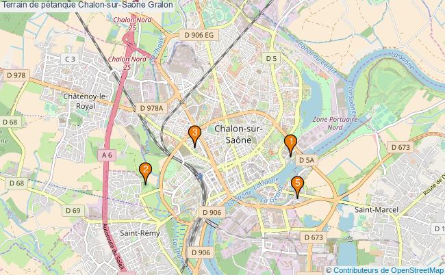plan Terrain de pétanque Chalon-sur-Saône : 5 équipements