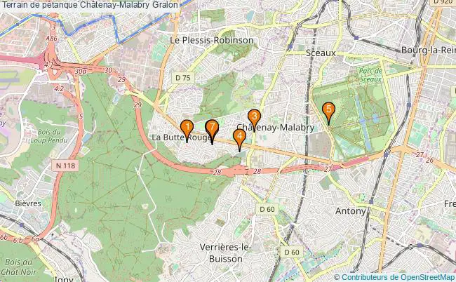 plan Terrain de pétanque Châtenay-Malabry : 7 équipements