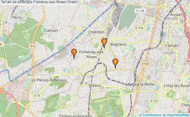 plan Terrain de pétanque Fontenay-aux-Roses : 3 équipements