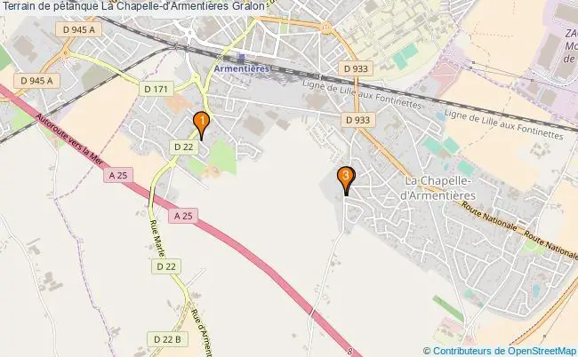 plan Terrain de pétanque La Chapelle-d'Armentières : 3 équipements