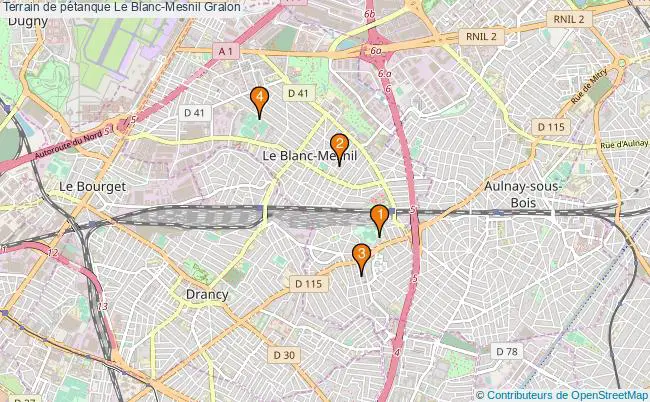 plan Terrain de pétanque Le Blanc-Mesnil : 4 équipements