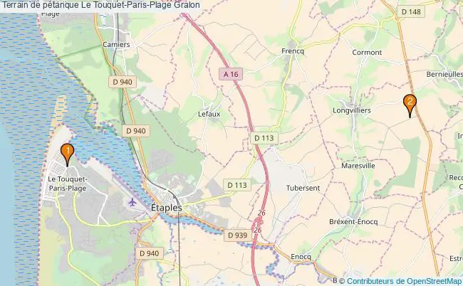 plan Terrain de pétanque Le Touquet-Paris-Plage : 2 équipements