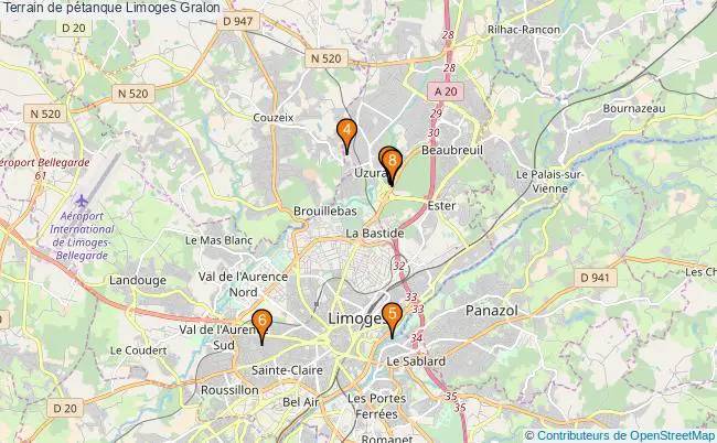 plan Terrain de pétanque Limoges : 8 équipements