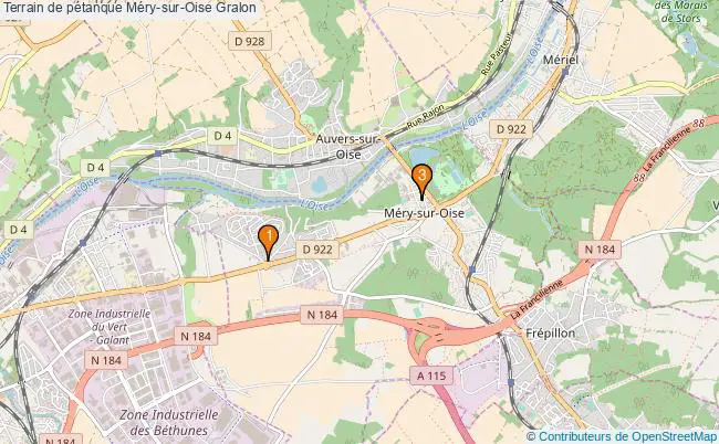 plan Terrain de pétanque Méry-sur-Oise : 3 équipements