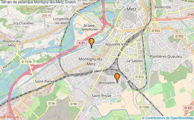 plan Terrain de pétanque Montigny-lès-Metz : 3 équipements
