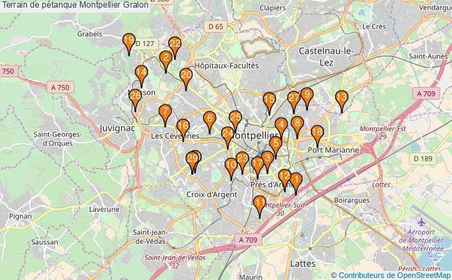 plan Terrain de pétanque Montpellier : 29 équipements