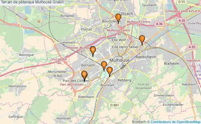 plan Terrain de pétanque Mulhouse : 8 équipements