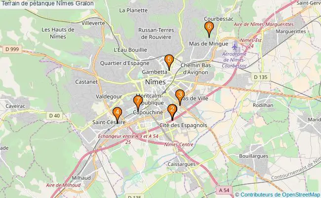 plan Terrain de pétanque Nîmes : 7 équipements