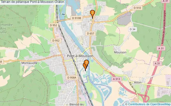 plan Terrain de pétanque Pont-à-Mousson : 3 équipements