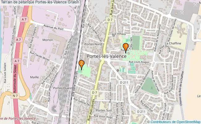 plan Terrain de pétanque Portes-lès-Valence : 2 équipements