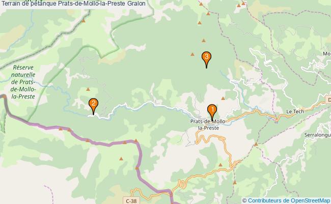 plan Terrain de pétanque Prats-de-Mollo-la-Preste : 3 équipements