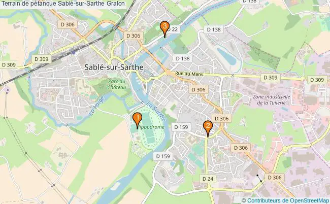 plan Terrain de pétanque Sablé-sur-Sarthe : 3 équipements