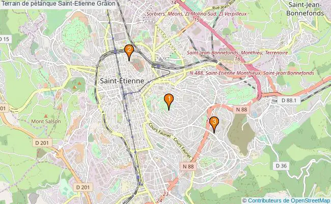 plan Terrain de pétanque Saint-Etienne : 3 équipements
