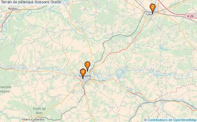 plan Terrain de pétanque Soissons : 4 équipements