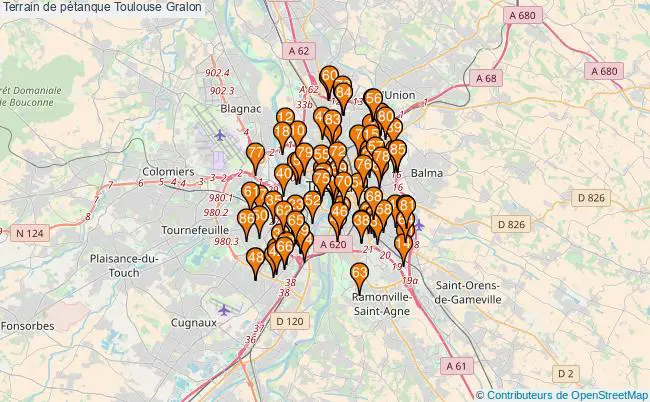 plan Terrain de pétanque Toulouse : 86 équipements