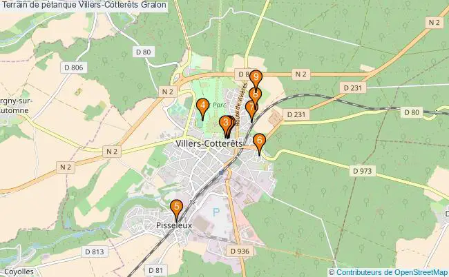 plan Terrain de pétanque Villers-Cotterêts : 9 équipements