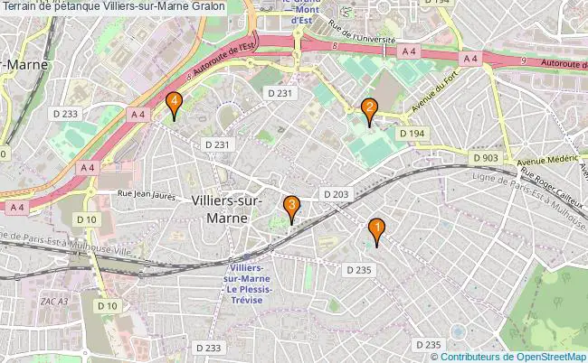 plan Terrain de pétanque Villiers-sur-Marne : 4 équipements