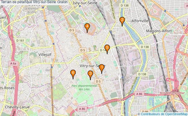 plan Terrain de pétanque Vitry-sur-Seine : 6 équipements