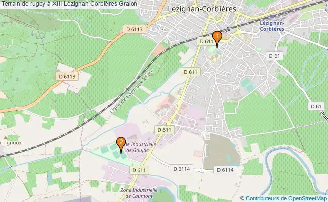 plan Terrain de rugby à XIII Lézignan-Corbières : 2 équipements