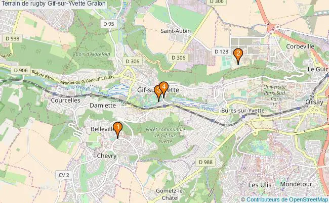 plan Terrain de rugby Gif-sur-Yvette : 4 équipements