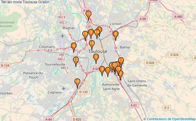 plan Terrain mixte Toulouse : 20 équipements