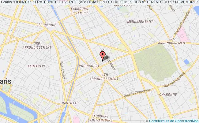 plan association 13onze15 : Fraternite Et Verite (association Des Victimes Des Attentats Du 13 Novembre 2015) Paris
