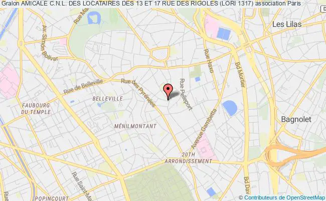 plan association Amicale C.n.l. Des Locataires Des 13 Et 17 Rue Des Rigoles (lori 1317) Paris