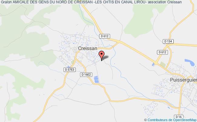 plan association Amicale Des Gens Du Nord De Creissan -les Chtis En Canal Lirou- Creissan