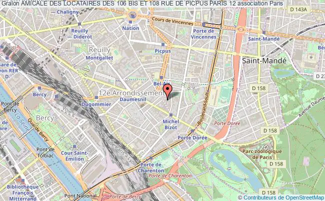 plan association Amicale Des Locataires Des 106 Bis Et 108 Rue De Picpus Paris 12 Paris