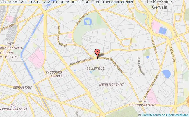 plan association Amicale Des Locataires Du 86 Rue De Belleville Paris 20e