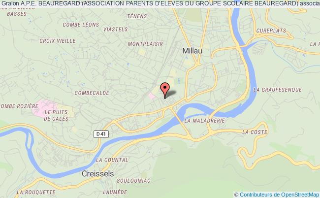 plan association A.p.e. Beauregard (association Parents D'eleves Du Groupe Scolaire Beauregard) Millau